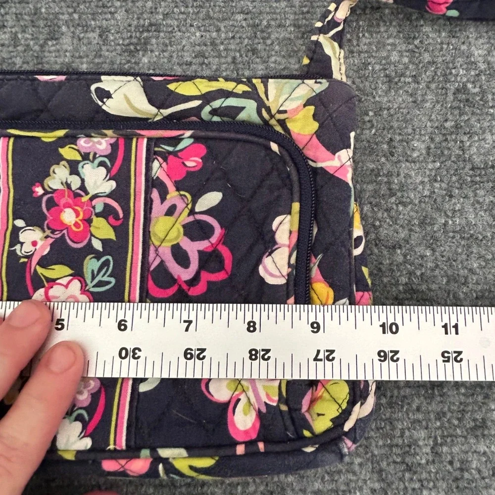 Vera Bradley Night and Day Floral Quilted Cotton Crossbody Bag Navy Pink Wallet